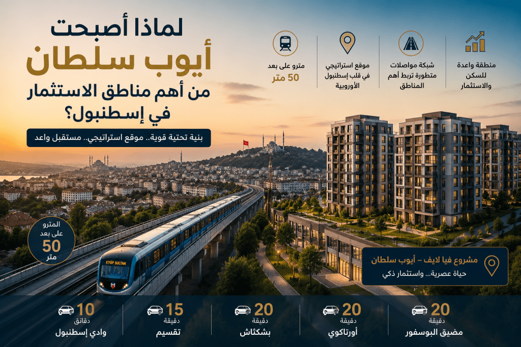 الواجهة المعمارية الحديثة لمشروع فيا لايف في أيوب سلطان إسطنبول بالقرب من المترو